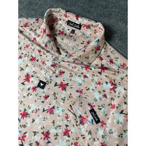 Bad Birdie Floral Golf Polo Shirt Men's Large Short Sleeve Button Up Pink Red